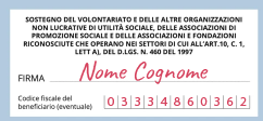 Esempio di compilazione: la firma e il codice fiscale 03334860362 nella casella del sostegno al volontariato